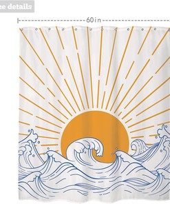 Mid Century Modern Simple Waves Art Printed Waterproof Fabric Shower Curtain