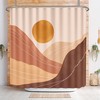 Mid Century Modern Sunset Shower Curtain with Mountain Art and Terracotta Accents for Stylish Bathroom Decor