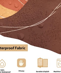 Mid Century Modern Sunset Shower Curtain with Mountain Art and Terracotta Accents for Stylish Bathroom Decor