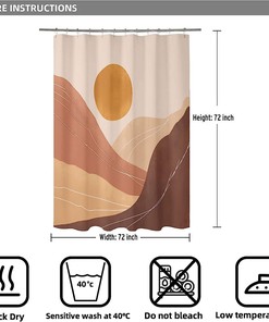 Mid Century Modern Sunset Shower Curtain with Mountain Art and Terracotta Accents for Stylish Bathroom Decor