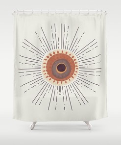 Mid Century Modern Terracotta Art Sun & Moon Shower Curtain for a Neutral Bathroom
