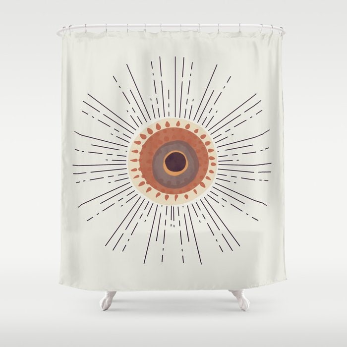 Mid Century Modern Terracotta Art Sun & Moon Shower Curtain for a Neutral Bathroom