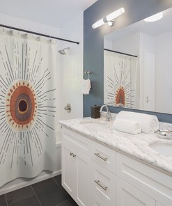 Mid Century Modern Terracotta Art Sun & Moon Shower Curtain for a Neutral Bathroom
