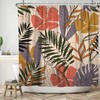 Mid Century Modern and Boho Tropical Palm Leaf Abstract Plants Shower Curtain Set for Bathroom Decor