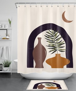 Mid Century Moon Vase Forest Shower Curtain for Bathroom