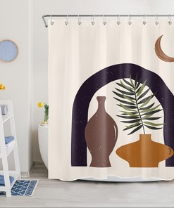 Mid Century Moon Vase Forest Shower Curtain for Bathroom