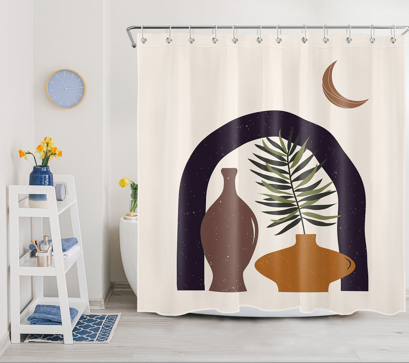 Mid Century Moon Vase Forest Shower Curtain for Bathroom
