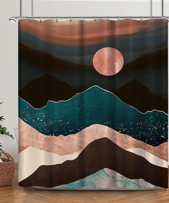 Mid Century Mountain Landscape Shower Curtain for Nature Lovers