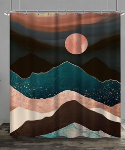 Mid Century Mountain Landscape Shower Curtain for Nature Lovers