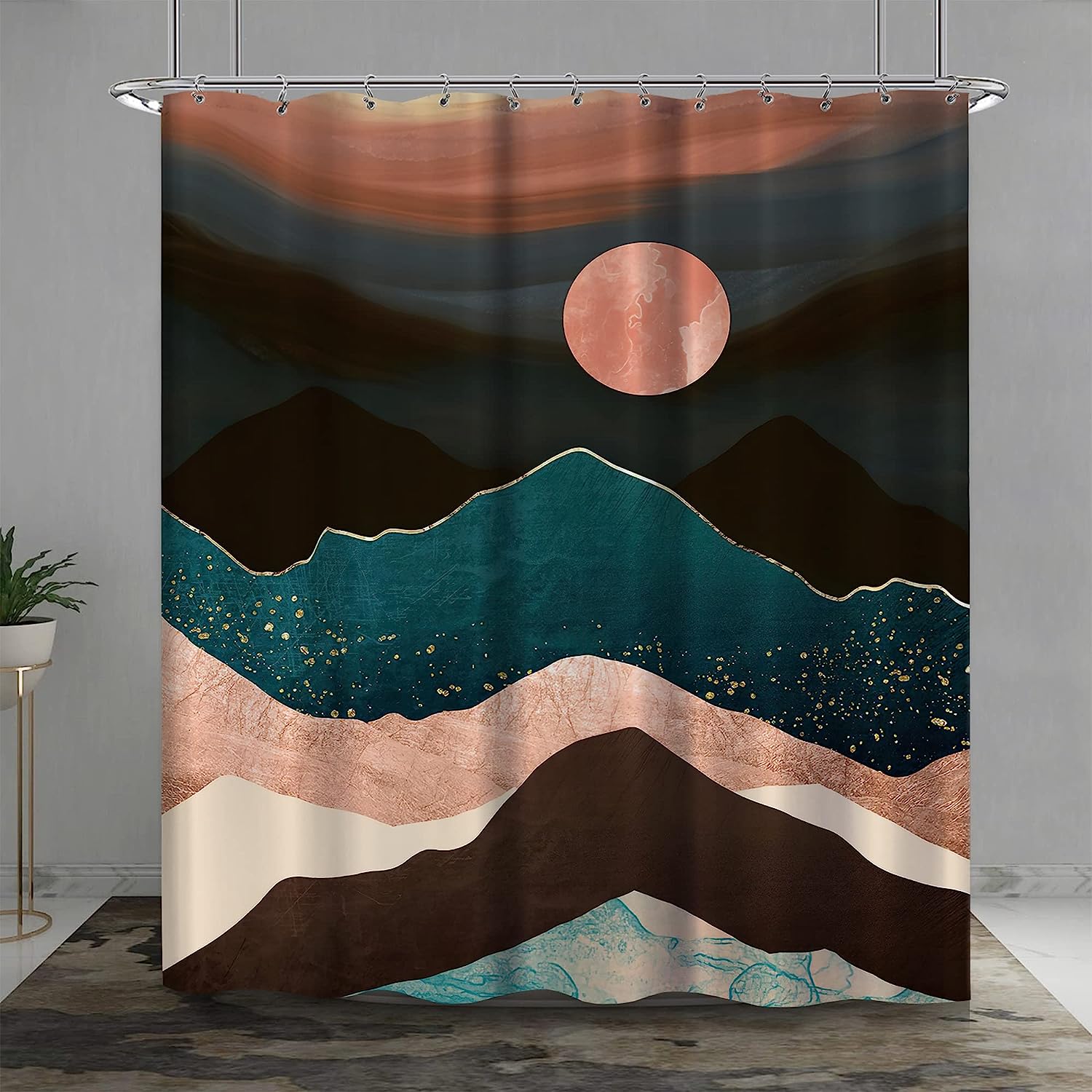Mid Century Mountain Landscape Shower Curtain for Nature Lovers