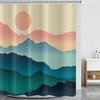Mid Century Mountain Sun Pattern Shower Curtain With Abstract Design