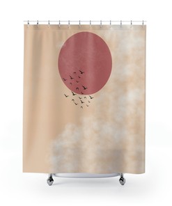 Mid Century Pink Sun Shower Curtain with Chic Design 