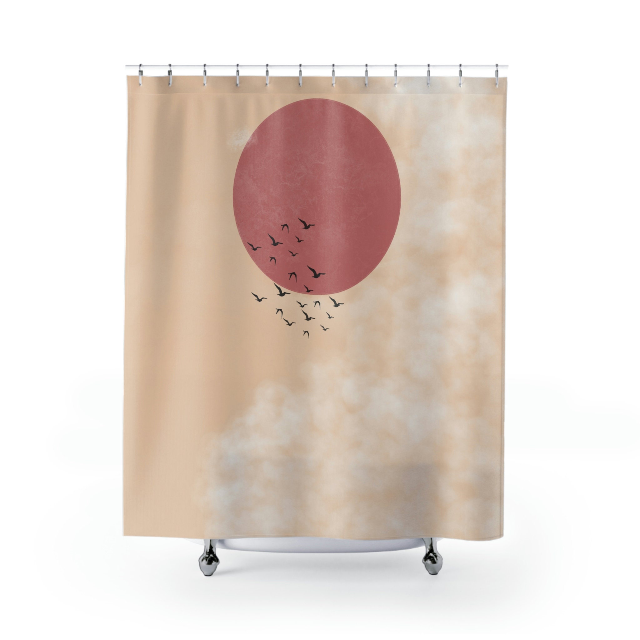 Mid Century Pink Sun Shower Curtain with Chic Design