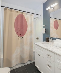 Mid Century Pink Sun Shower Curtain with Chic Design