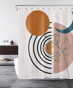 Mid Century Plant Monstera Leaf Sun Moon Shower Curtain with Bathroom Accessories