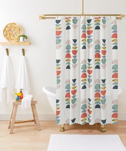 Mid Century Retro Shower Curtain with Vintage Geometric Design for a Timeless and Elegant Bathroom Look