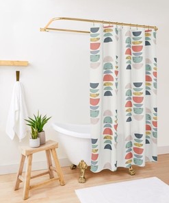 Mid Century Retro Shower Curtain with Vintage Geometric Design for a Timeless and Elegant Bathroom Look