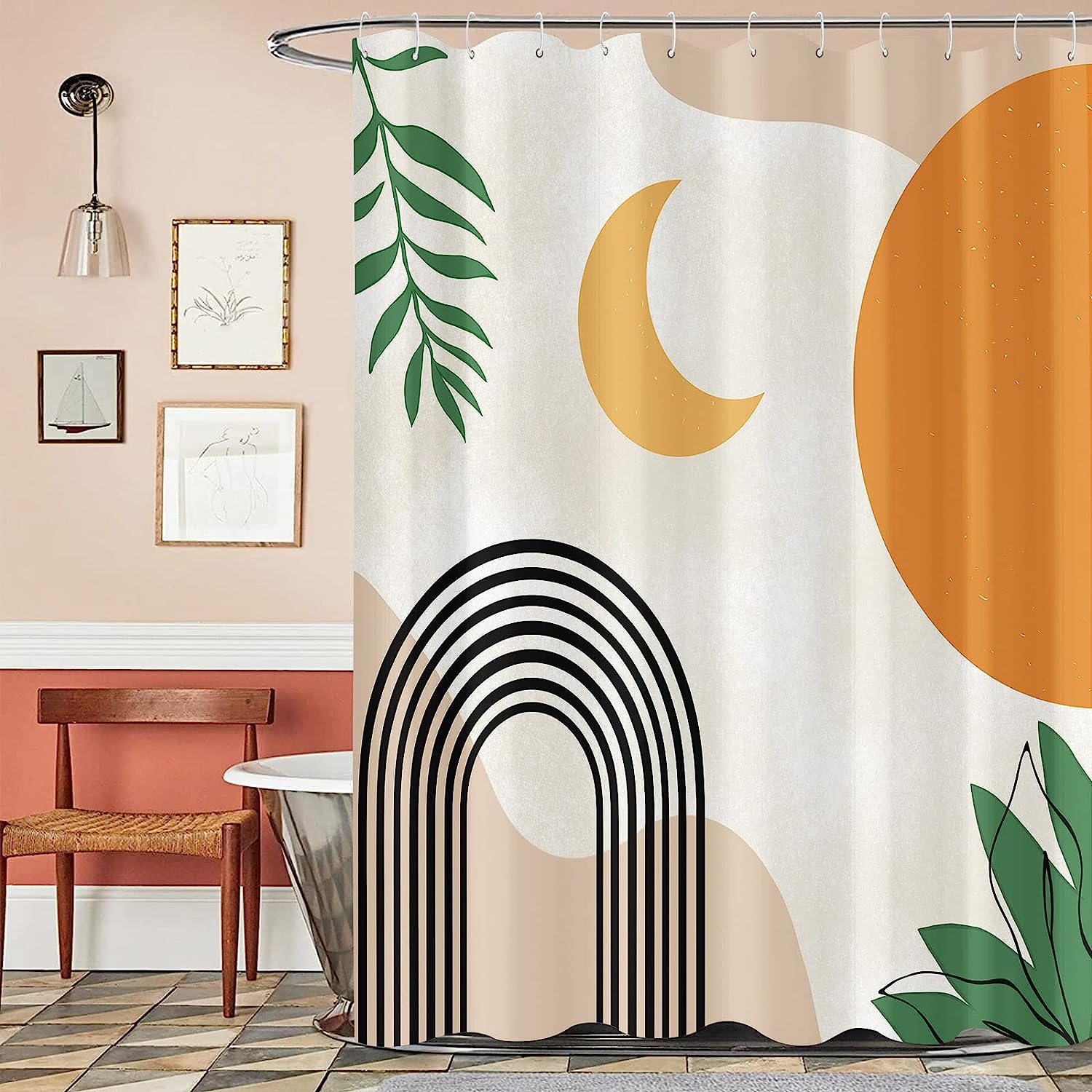 Mid Century Retro Sun And Moon Shower Curtain For A Boho Chic Bathroom - Image 2
