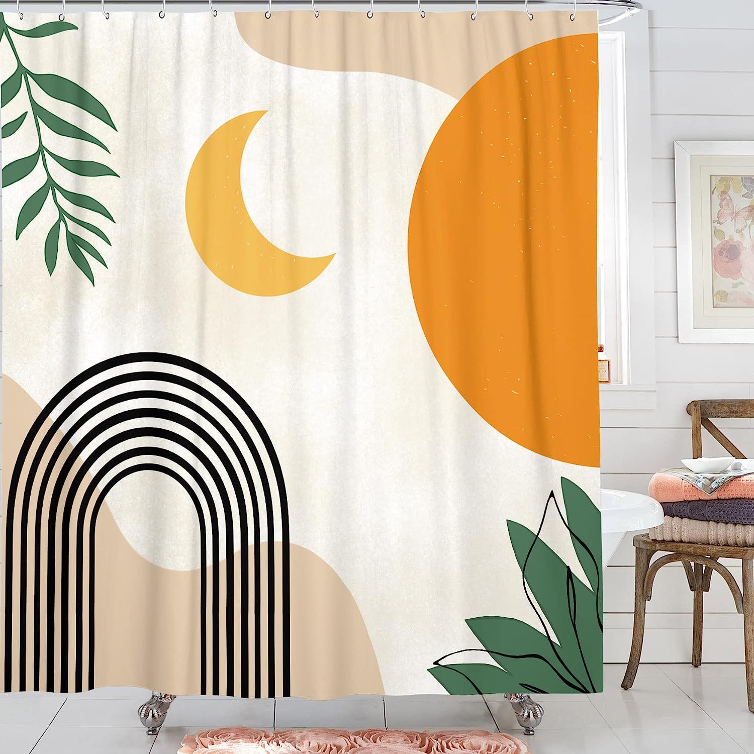 Mid Century Retro Sun And Moon Shower Curtain For A Boho Chic Bathroom - Image 3