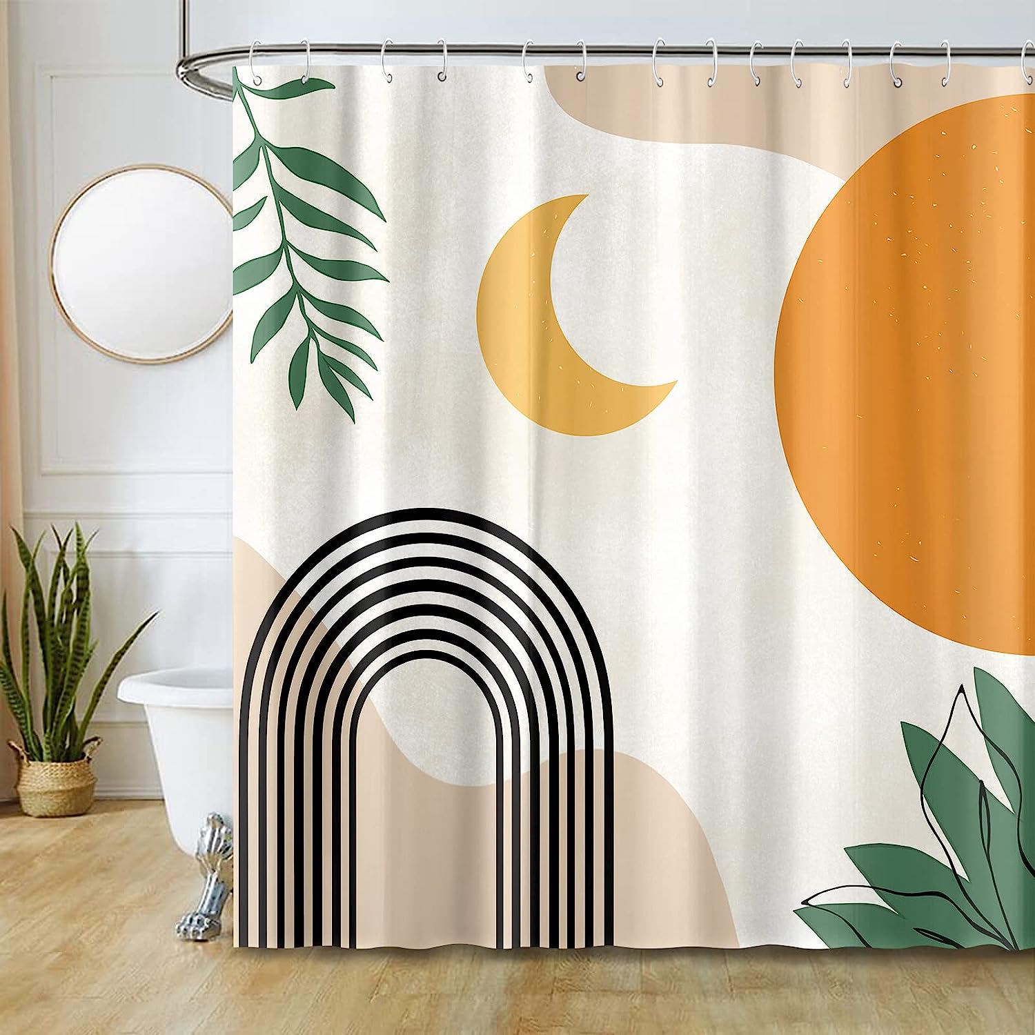 Mid Century Retro Sun And Moon Shower Curtain For A Boho Chic Bathroom - Image 4