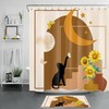 Mid Century Sunflower Shower Curtain with Black Cat for a Vintage Bathroom Look
