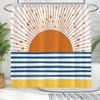 Mid Century Sunrise Ocean Shower Curtain, Boho Minimalist Bathroom Decor 