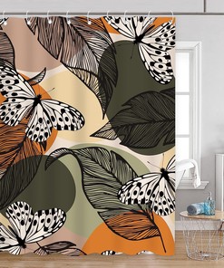 Mid Century Tropical Abstract Butterfly Shower Curtain for a Minimalist Bathroom Decor