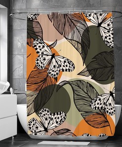 Mid Century Tropical Abstract Butterfly Shower Curtain for a Minimalist Bathroom Decor