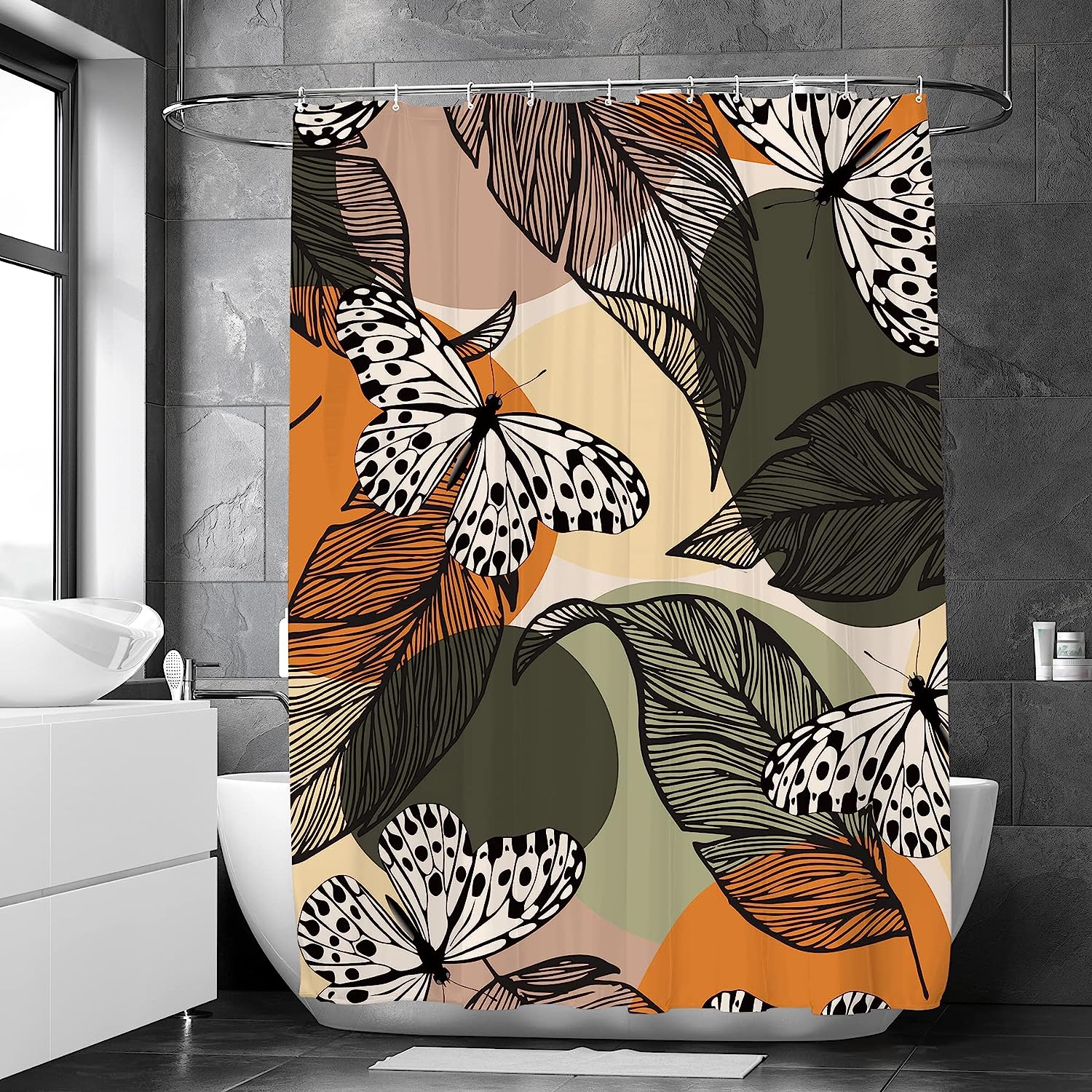 Mid Century Tropical Abstract Butterfly Shower Curtain for a Minimalist Bathroom Decor