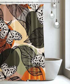 Mid Century Tropical Abstract Butterfly Shower Curtain for a Minimalist Bathroom Decor