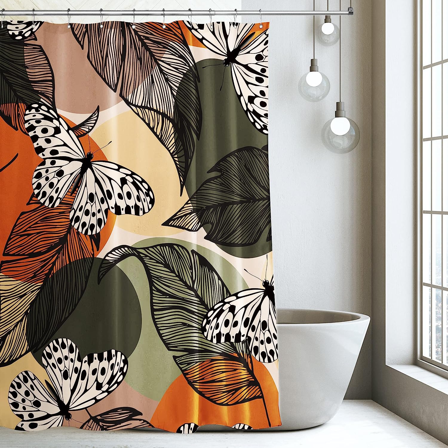 Mid Century Tropical Abstract Butterfly Shower Curtain for a Minimalist Bathroom Decor