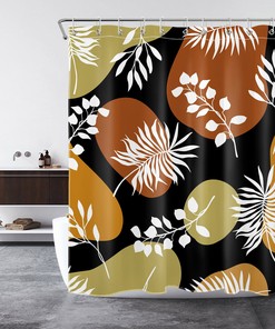 Mid Century White Leaf Geometric Pattern Shower Curtain For Modern Bathroom