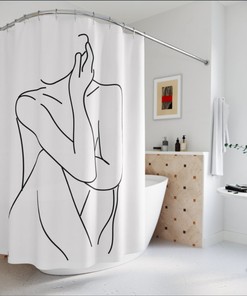 Mid Century Woman Geometric Shower Curtain, Abstract Art Print Bathroom Decor