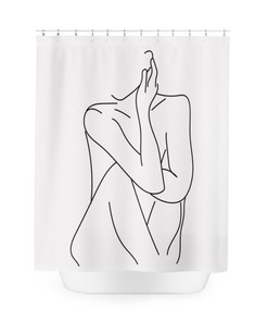 Mid Century Woman Geometric Shower Curtain, Abstract Art Print Bathroom Decor