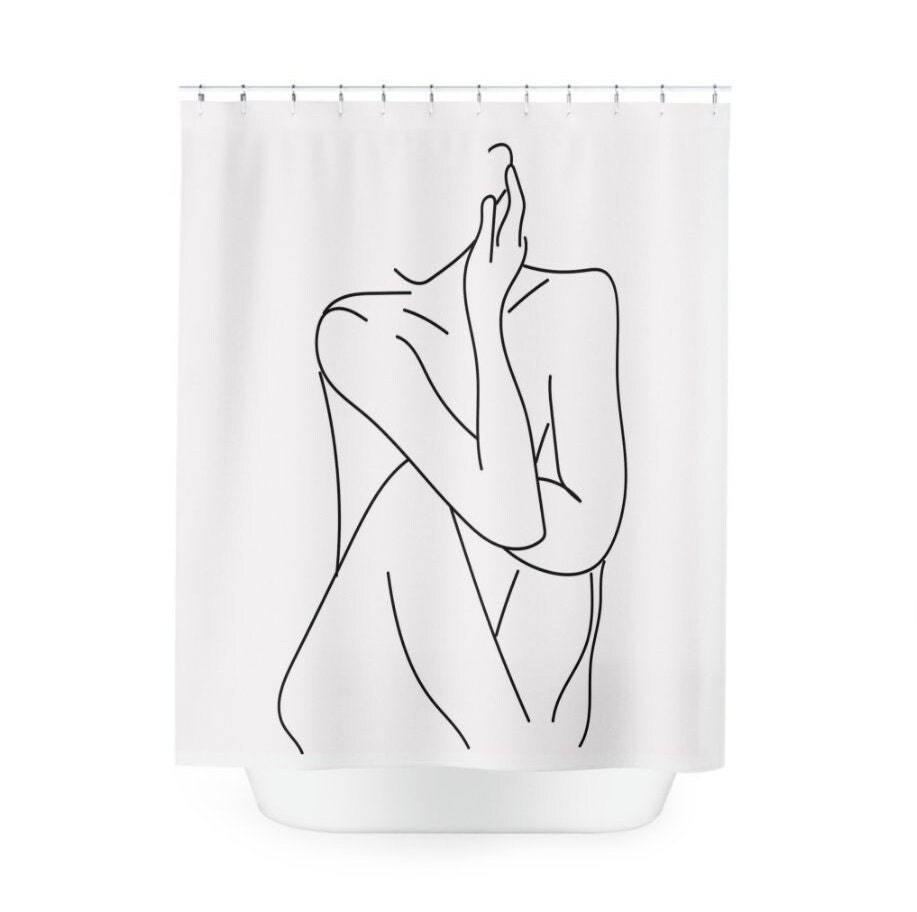 Mid Century Woman Geometric Shower Curtain, Abstract Art Print Bathroom Decor