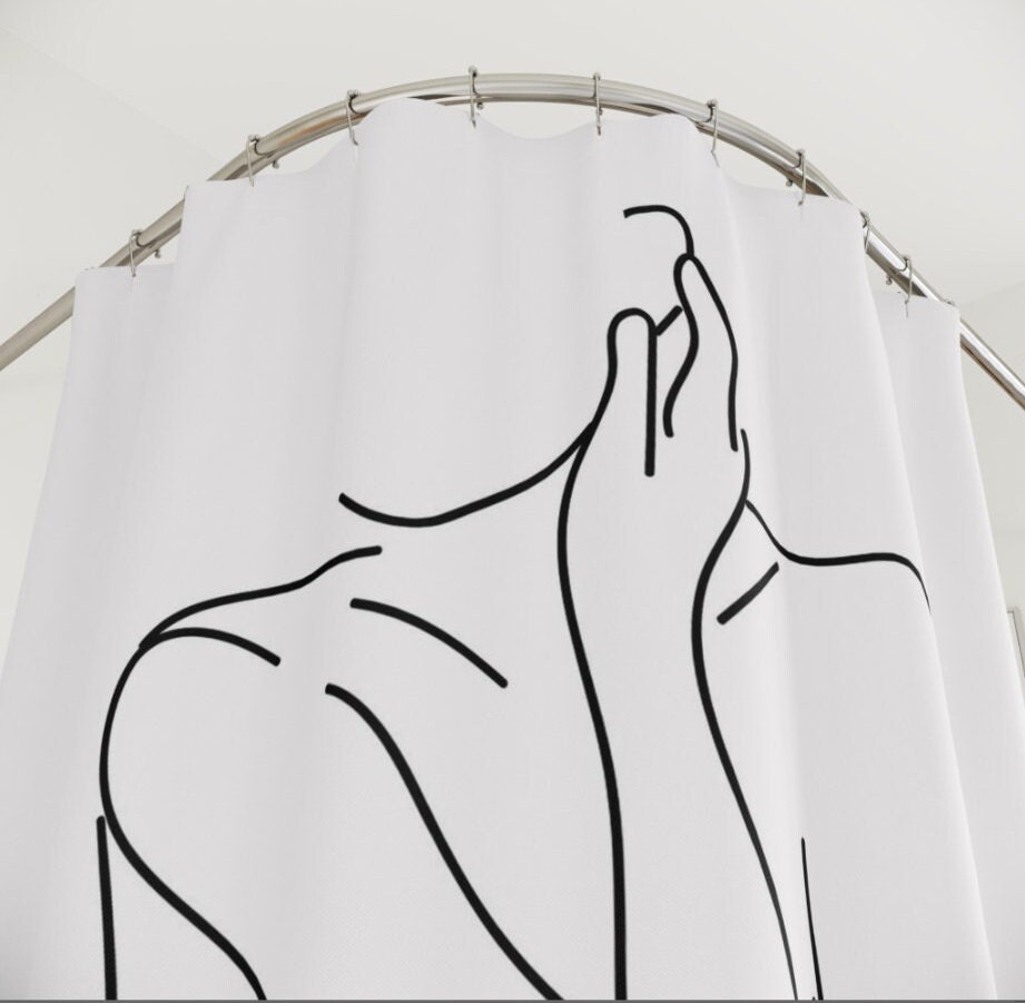 Mid Century Woman Geometric Shower Curtain, Abstract Art Print Bathroom Decor