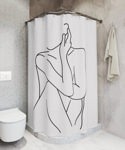 Mid Century Woman Geometric Shower Curtain, Abstract Art Print Bathroom Decor