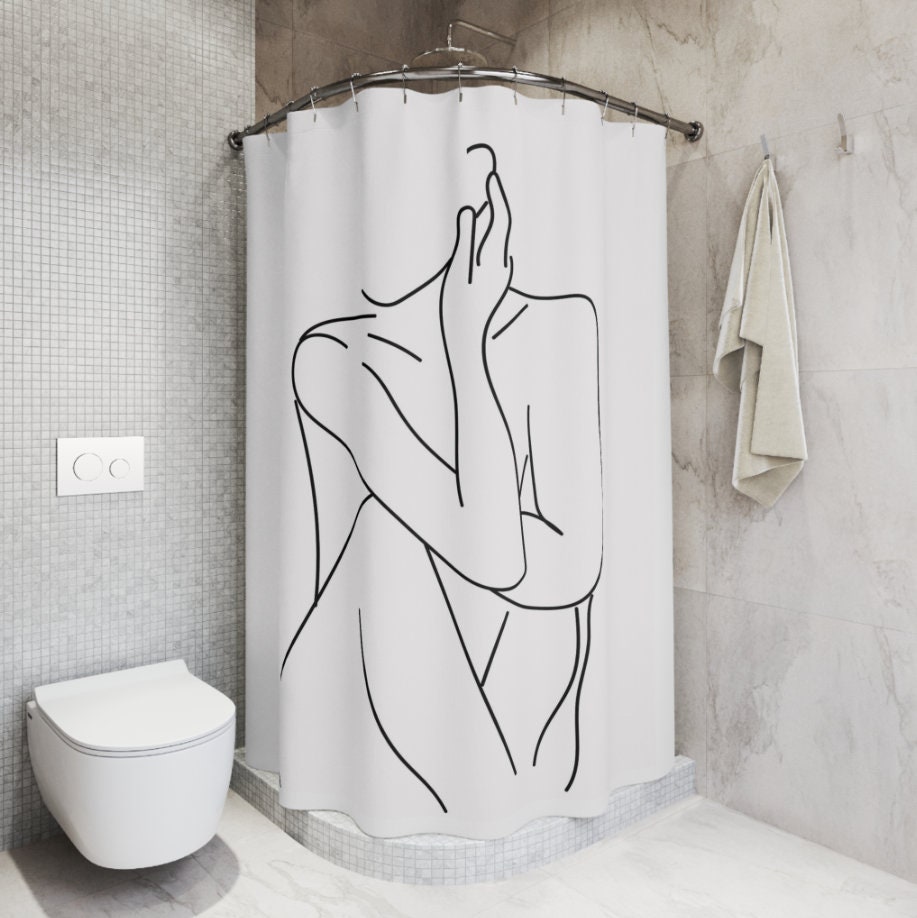Mid Century Woman Geometric Shower Curtain, Abstract Art Print Bathroom Decor