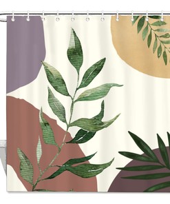 Mid-Century Botanical Shower Curtain for Bathroom Decor