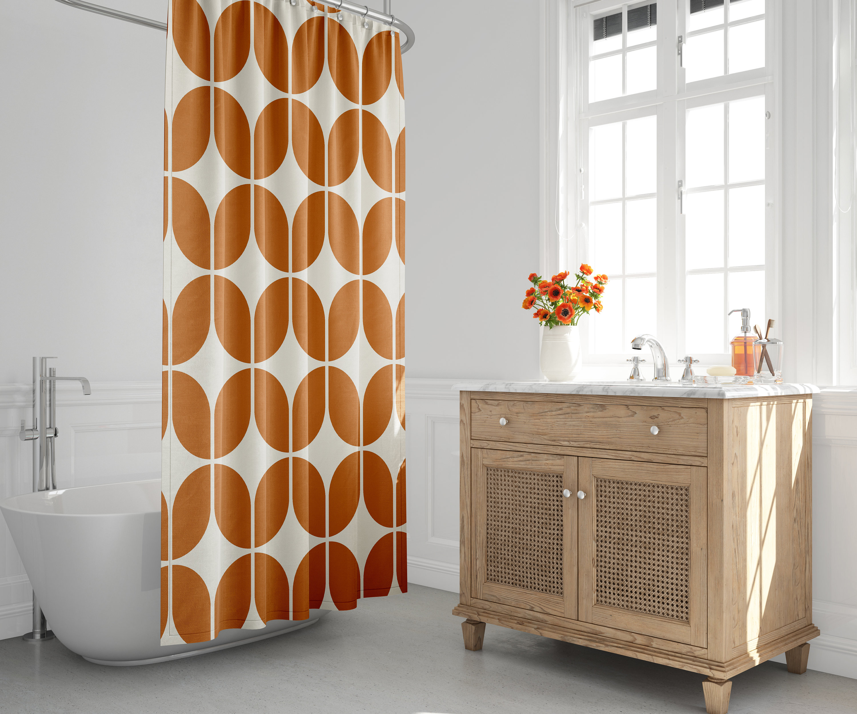 Mid-Century Modern Retro Bath Abstract Geometric Shower Curtain