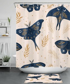Mid-Century Plant Leaf Moth Print Shower Curtain, Add a Touch of Nature to Your Bathroom