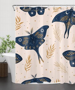 Mid-Century Plant Leaf Moth Print Shower Curtain, Add a Touch of Nature to Your Bathroom