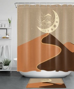 Mid-Century Retro Mushroom Moon Phase Shower Curtain, Add a Touch of Nostalgia to Your Bathroom