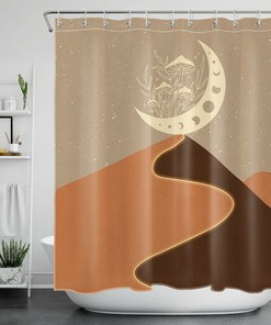 Mid-Century Retro Mushroom Moon Phase Shower Curtain, Add a Touch of Nostalgia to Your Bathroom