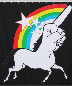 Middle Finger Unicorn Print Shower Curtain, Waterproof Bath Accessory with Metal Grommet Holes and Unique Design