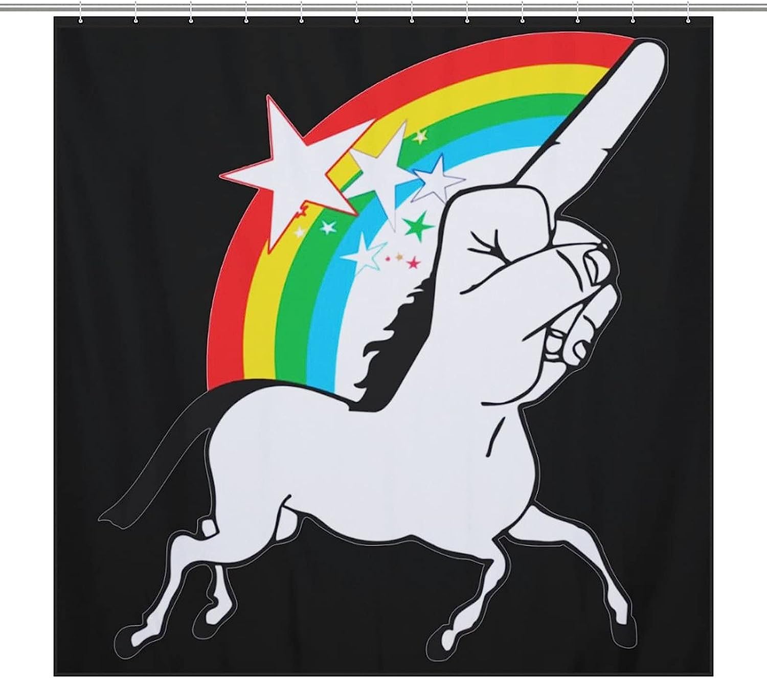 Middle Finger Unicorn Print Shower Curtain, Waterproof Bath Accessory with Metal Grommet Holes and Unique Design