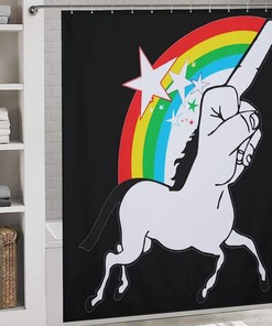 Middle Finger Unicorn Print Shower Curtain, Waterproof Bath Accessory with Metal Grommet Holes and Unique Design