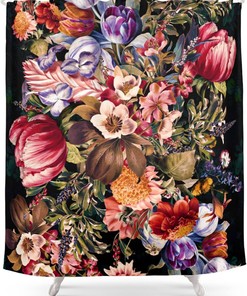 Midnight Garden Floral Decorative Shower Curtain by Burcu Korkmazyurek