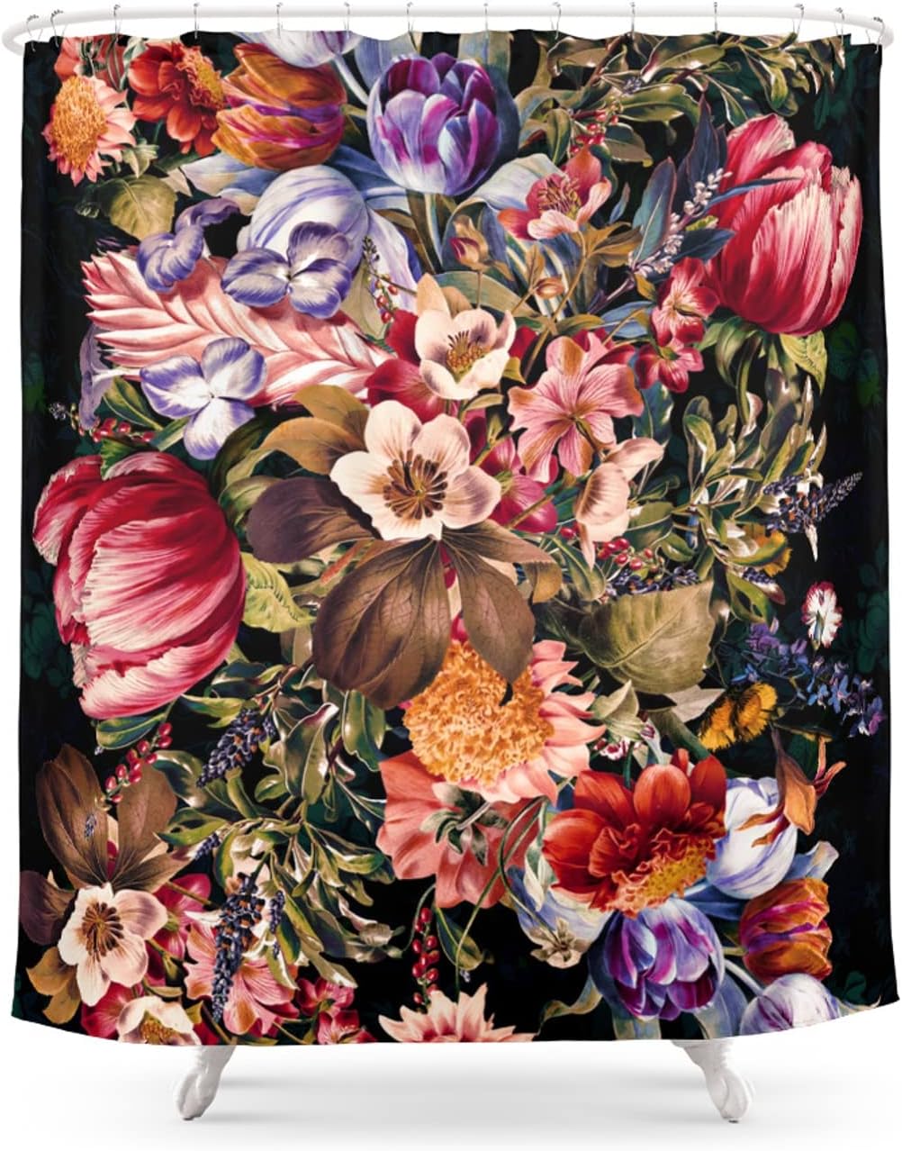 Midnight Garden Floral Decorative Shower Curtain by Burcu Korkmazyurek