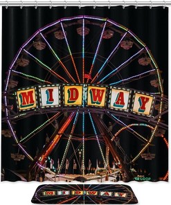 Midway Ferris Wheel Printed Bathroom Tub Set With Waterproof Fabric Shower Curtain